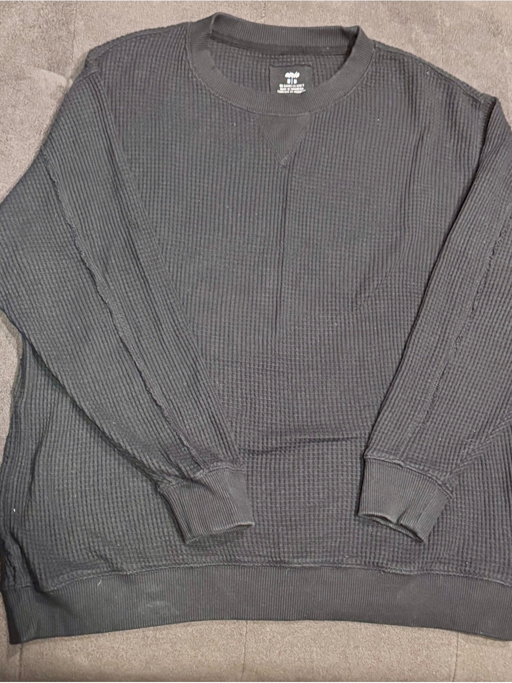 aerie Black Waffle Thermal Crewneck